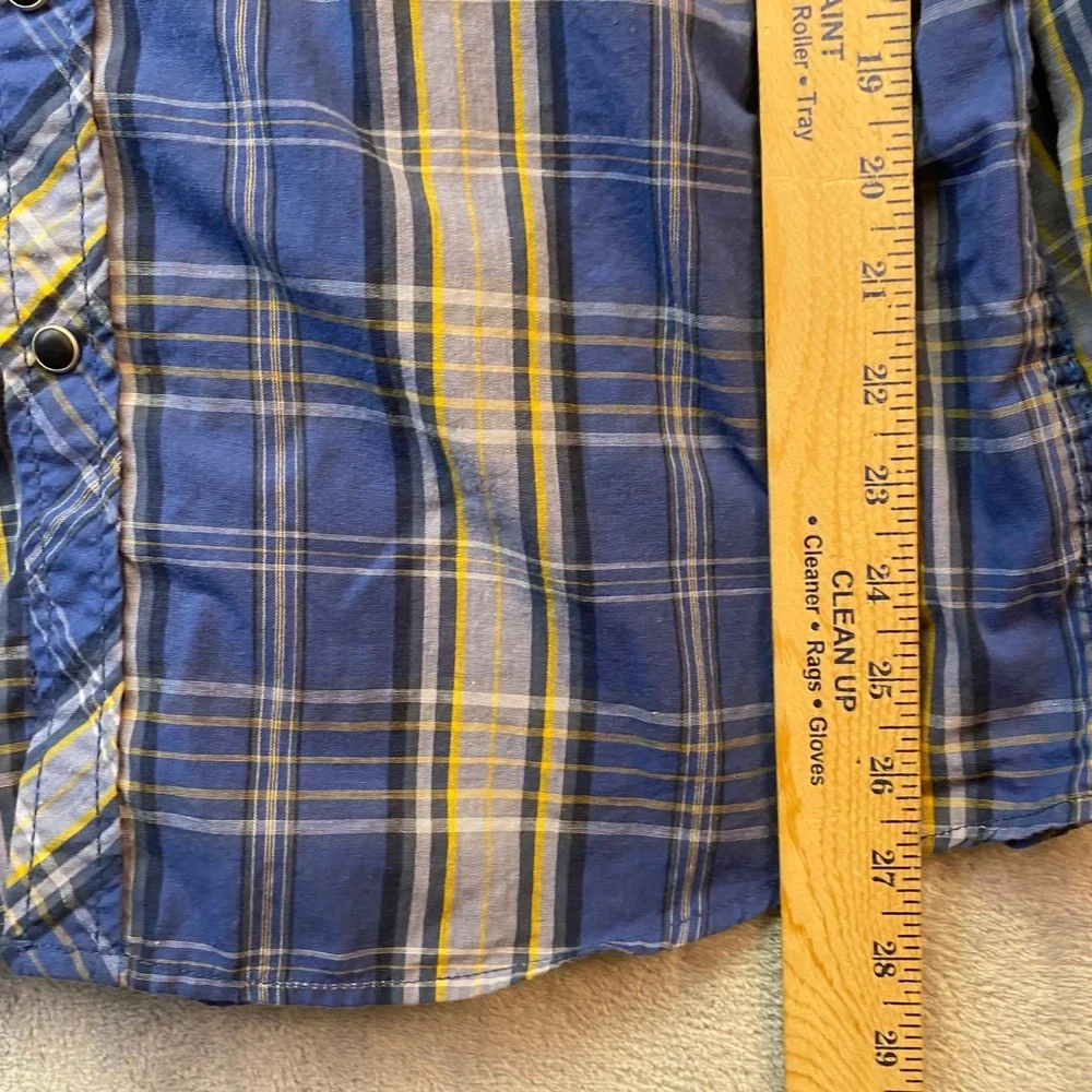 Realtree Mens Blue Plaid Long Sleeve Pearl Snap Western Shirt Medium Camo Trim